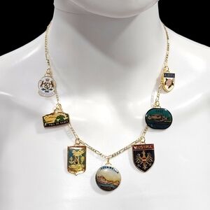 Vintage Travel Charms On 18k Gold Plated 18" Chain Necklace